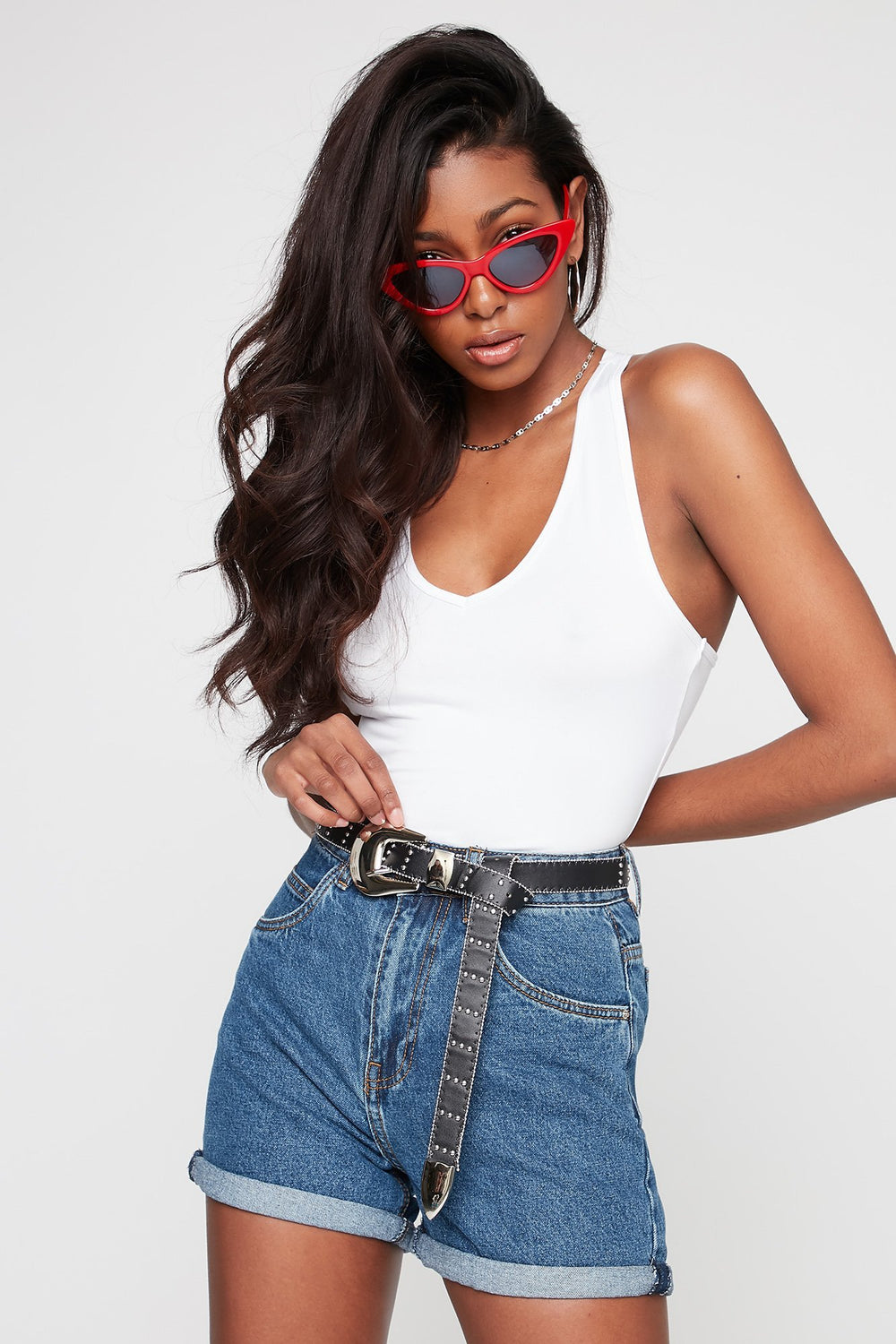 Women V-Neck Racerback Soft Bodysuit White