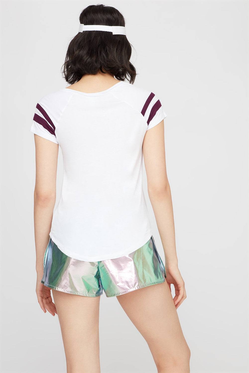 Women V-Neck Varsity Striped T-Shirt White