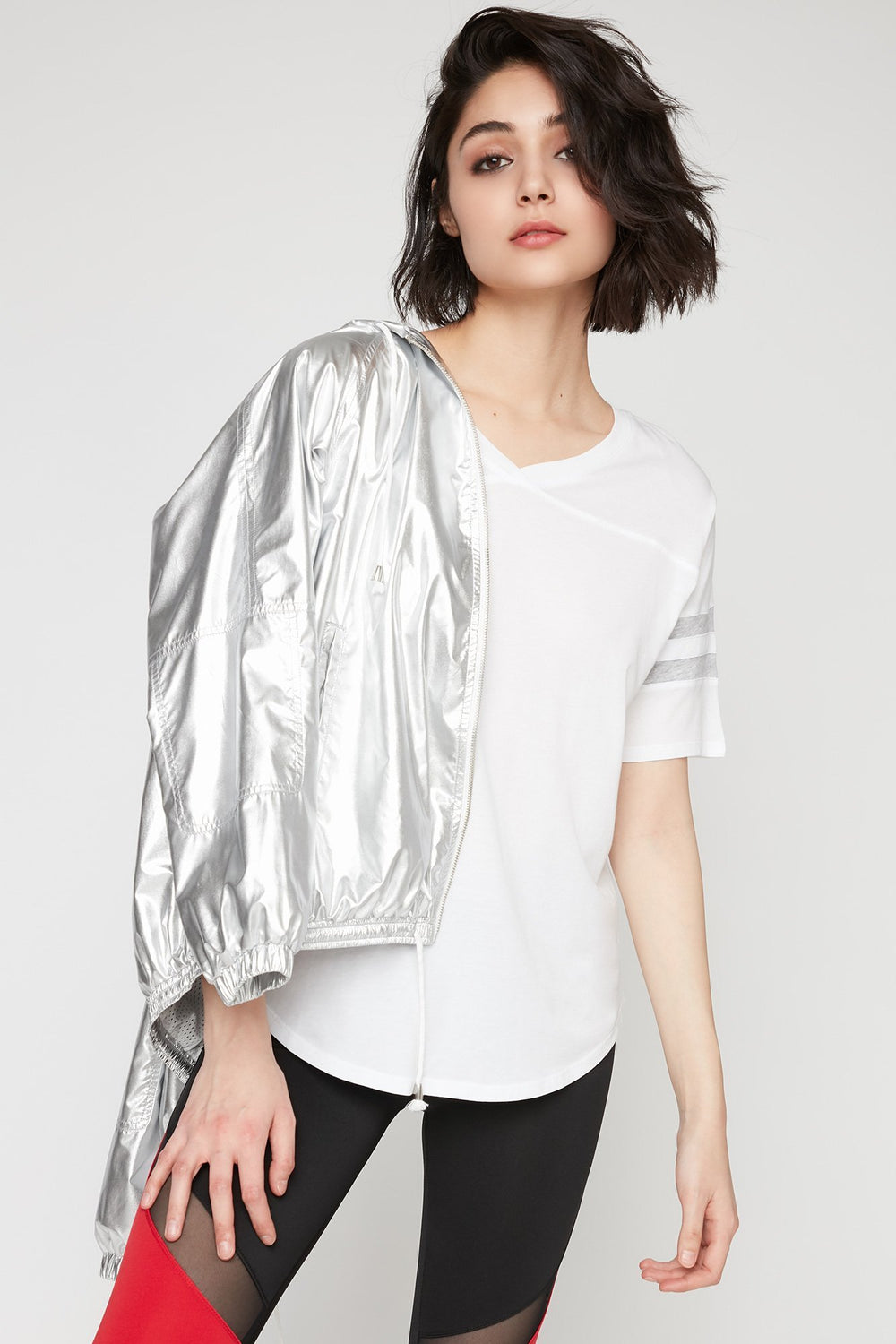 Women V-Neck Varsity Striped T-Shirt White