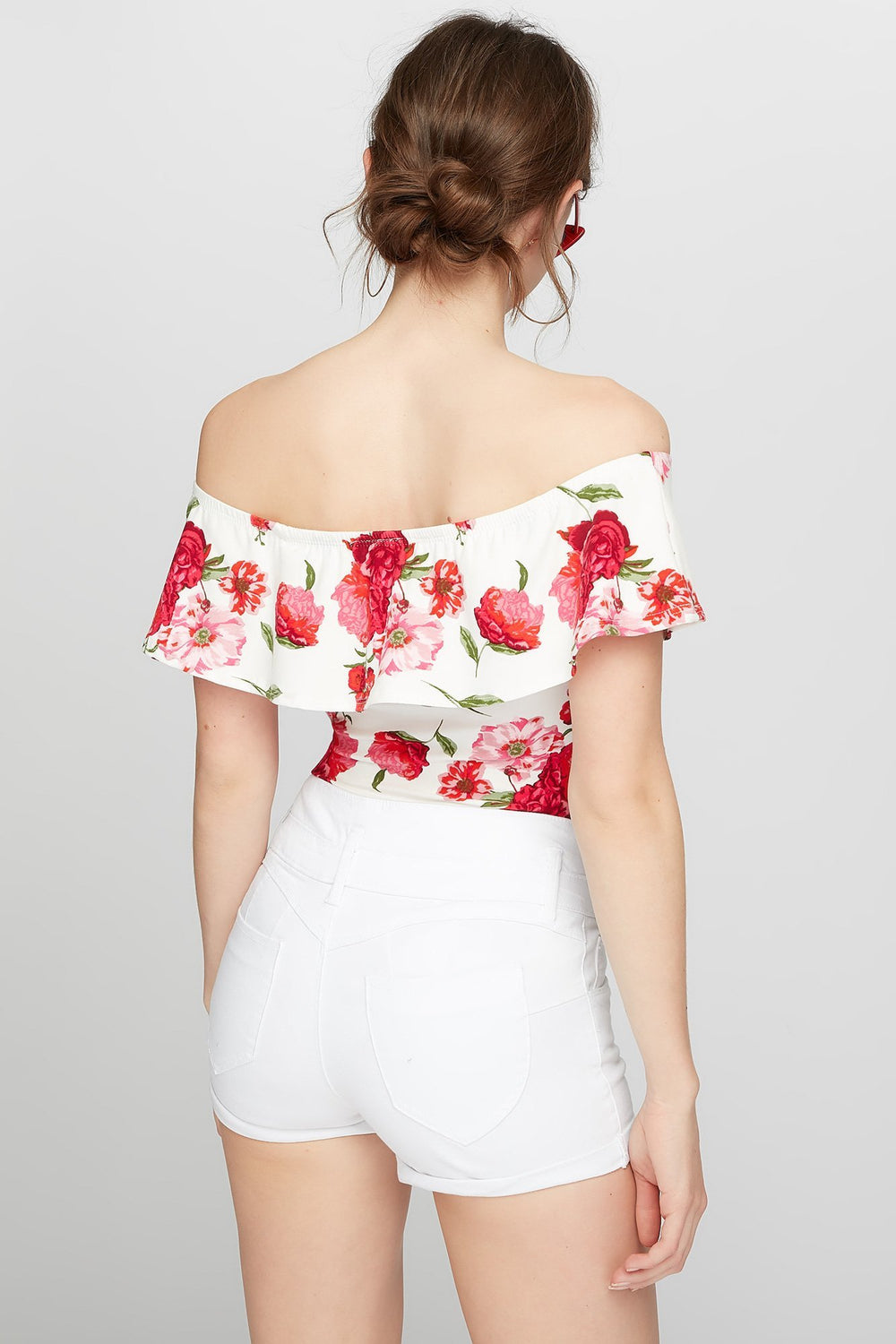 Women White High-Rise 3-Tier Push-Up Ibiza Denim Short White