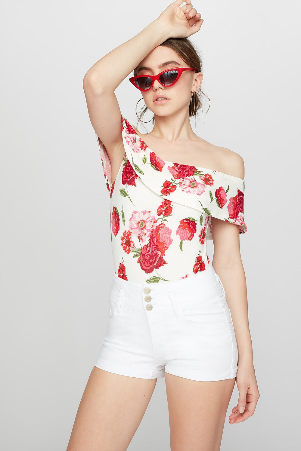 Women White High-Rise 3-Tier Push-Up Ibiza Denim Short White