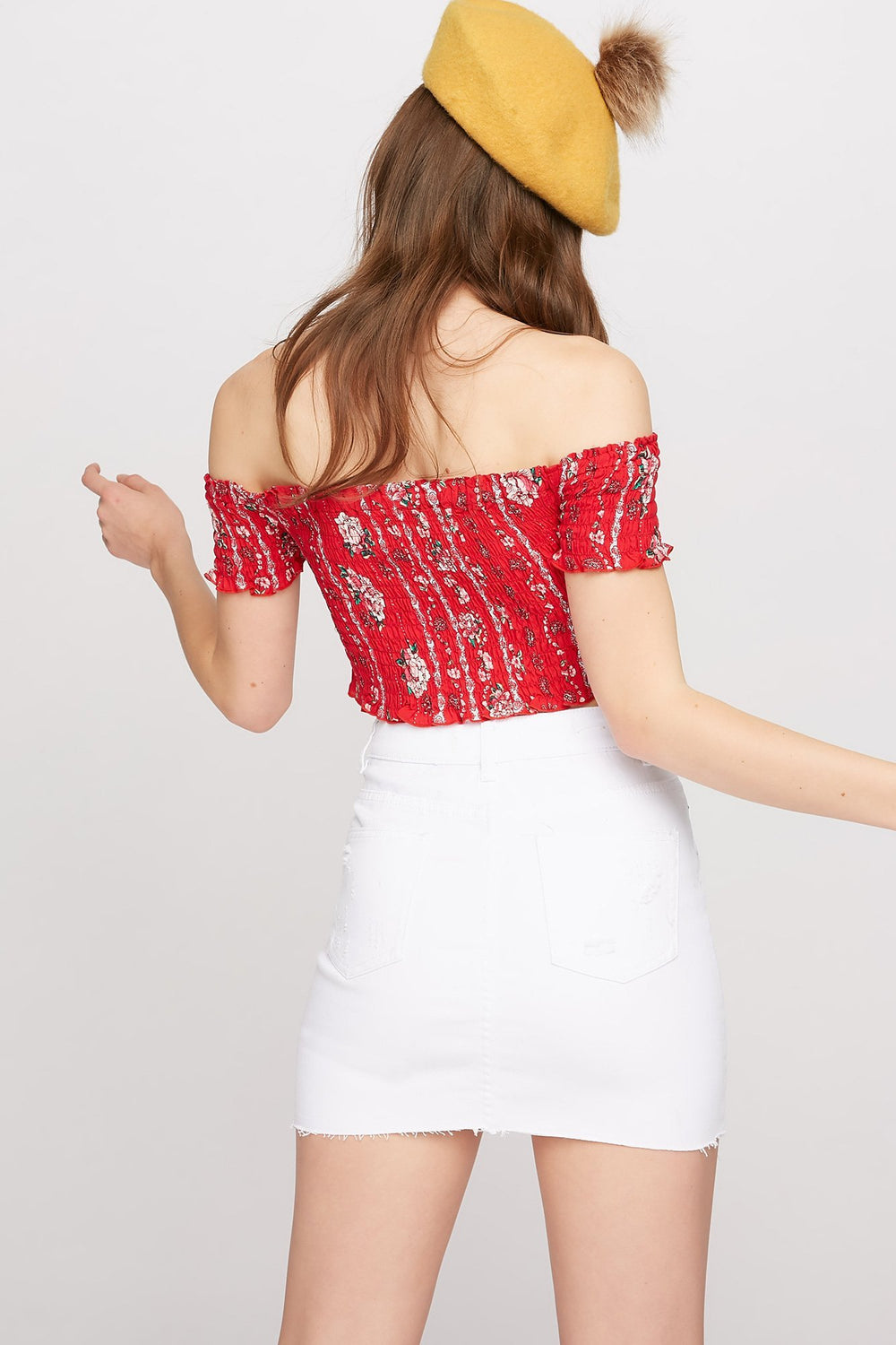Women White High-Rise Distressed Frayed Hem Denim Mini Skirt White
