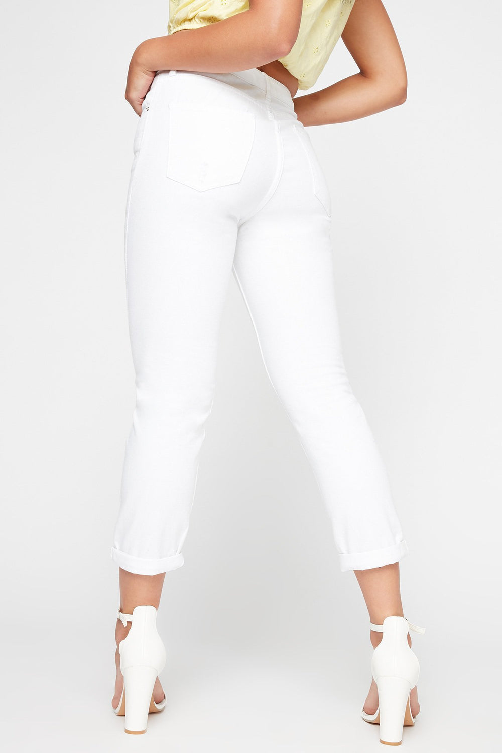 Women White High-Rise Distressed Mom Jean White