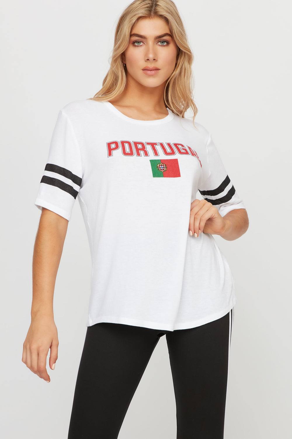 Women World Cup Varsity Striped Portugal T-Shirt White