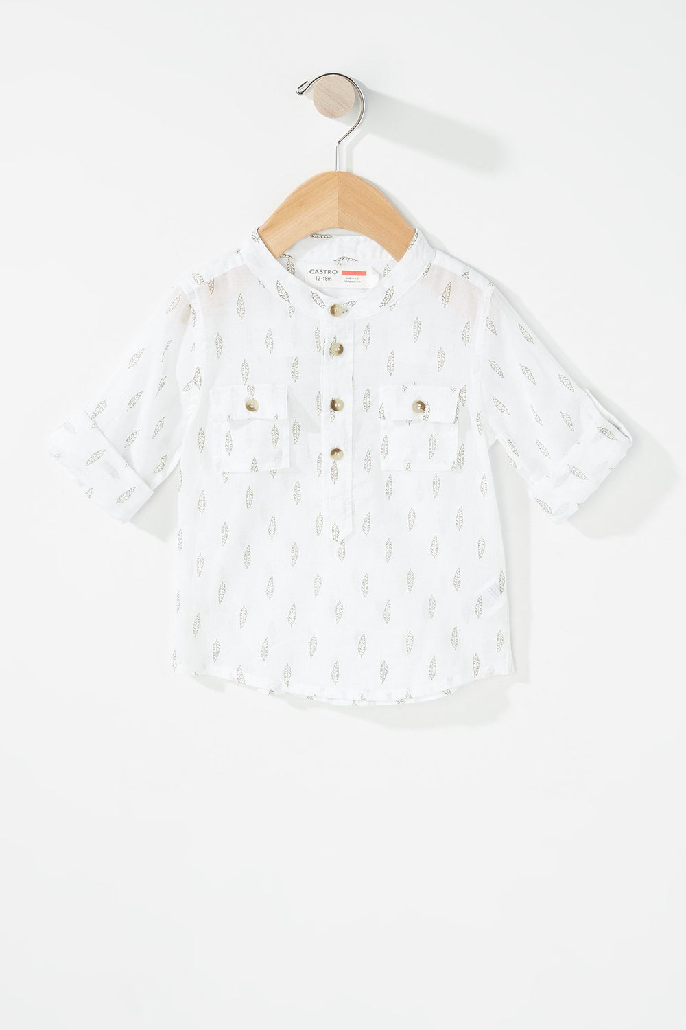 Kids Baby Boy Feather Printed Henley Long Sleeve White
