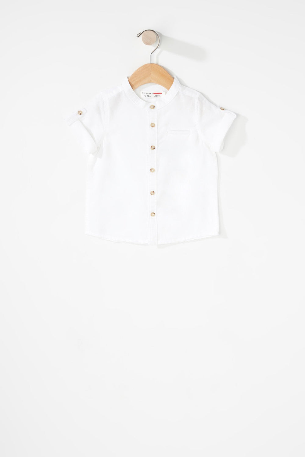 Kids Baby Boy Roll-Tab Button-Up Linen Shirt White