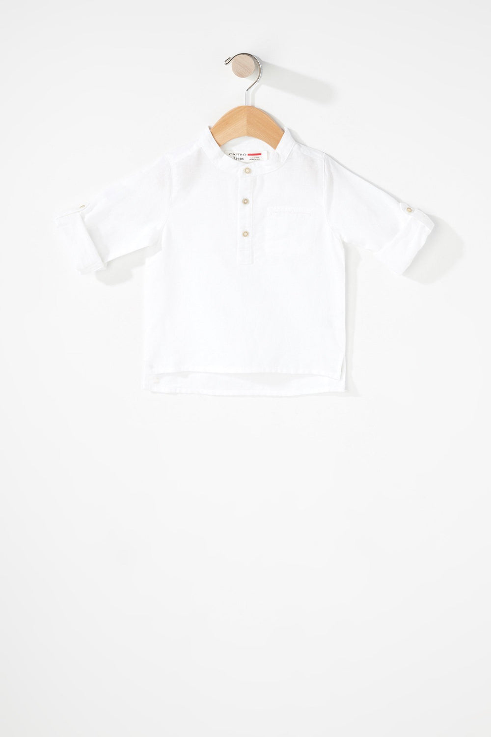 Kids Baby Boy White Linen Henley Button-Up Shirt White