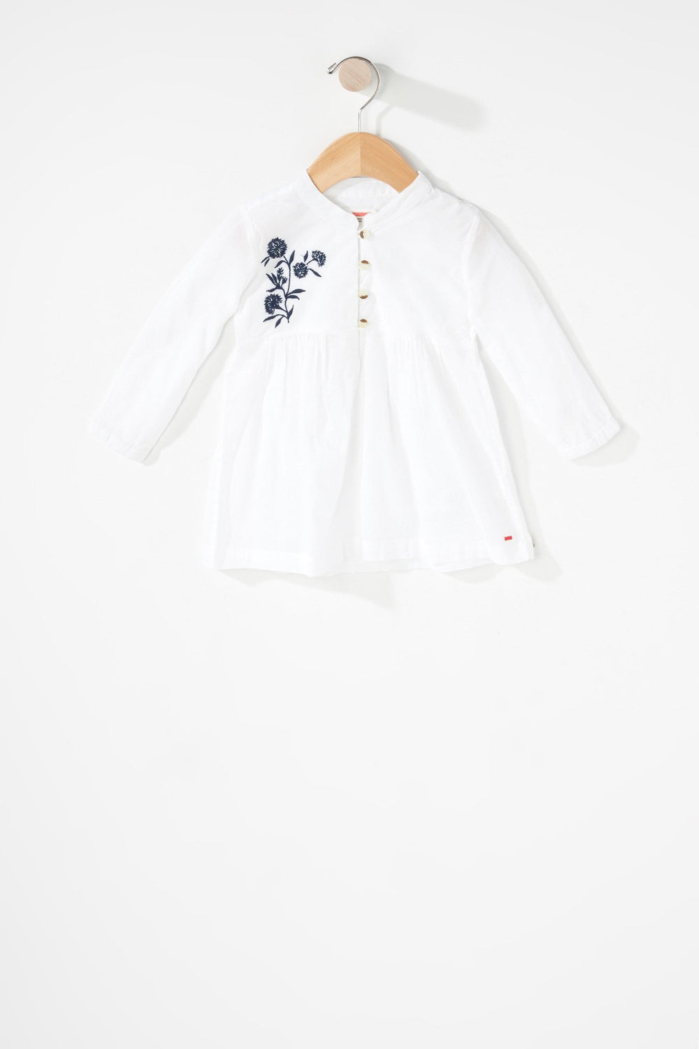 Kids Baby Girl Long Sleeve Embroidered Button-Up Dress White