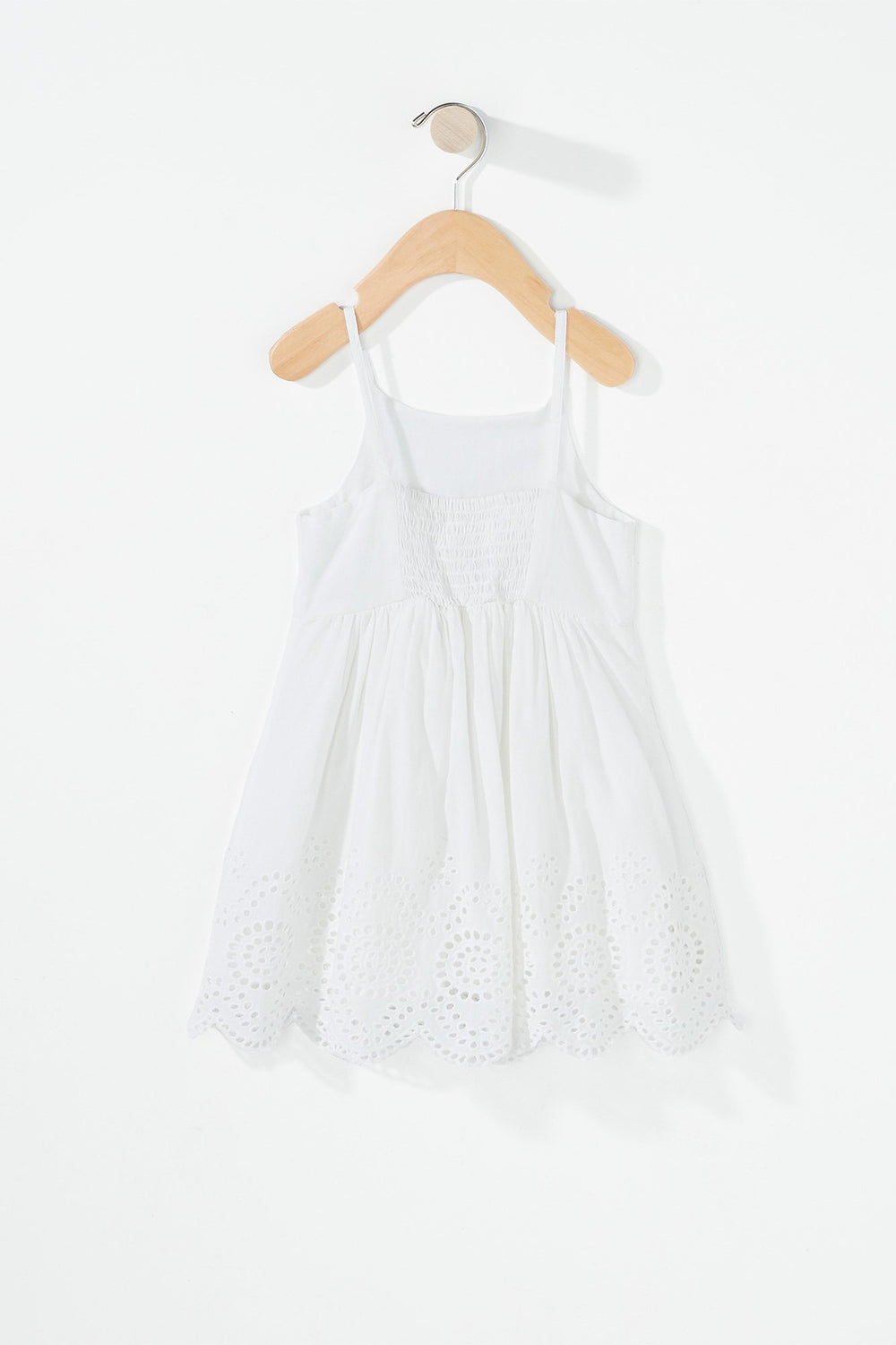 Kids Baby Girl Perforated Pleated Dress With Short White