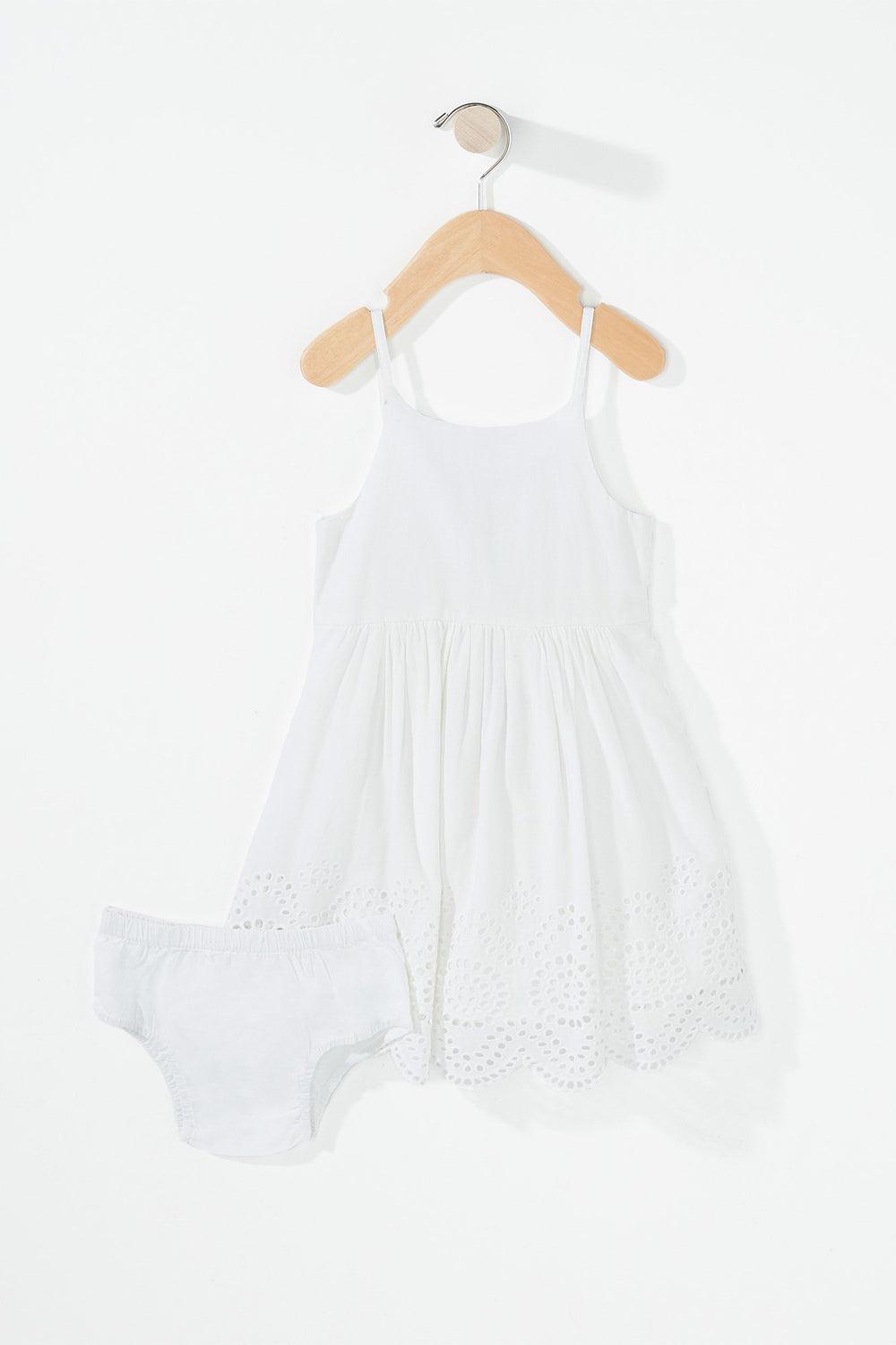 Kids Baby Girl Perforated Pleated Dress With Short White
