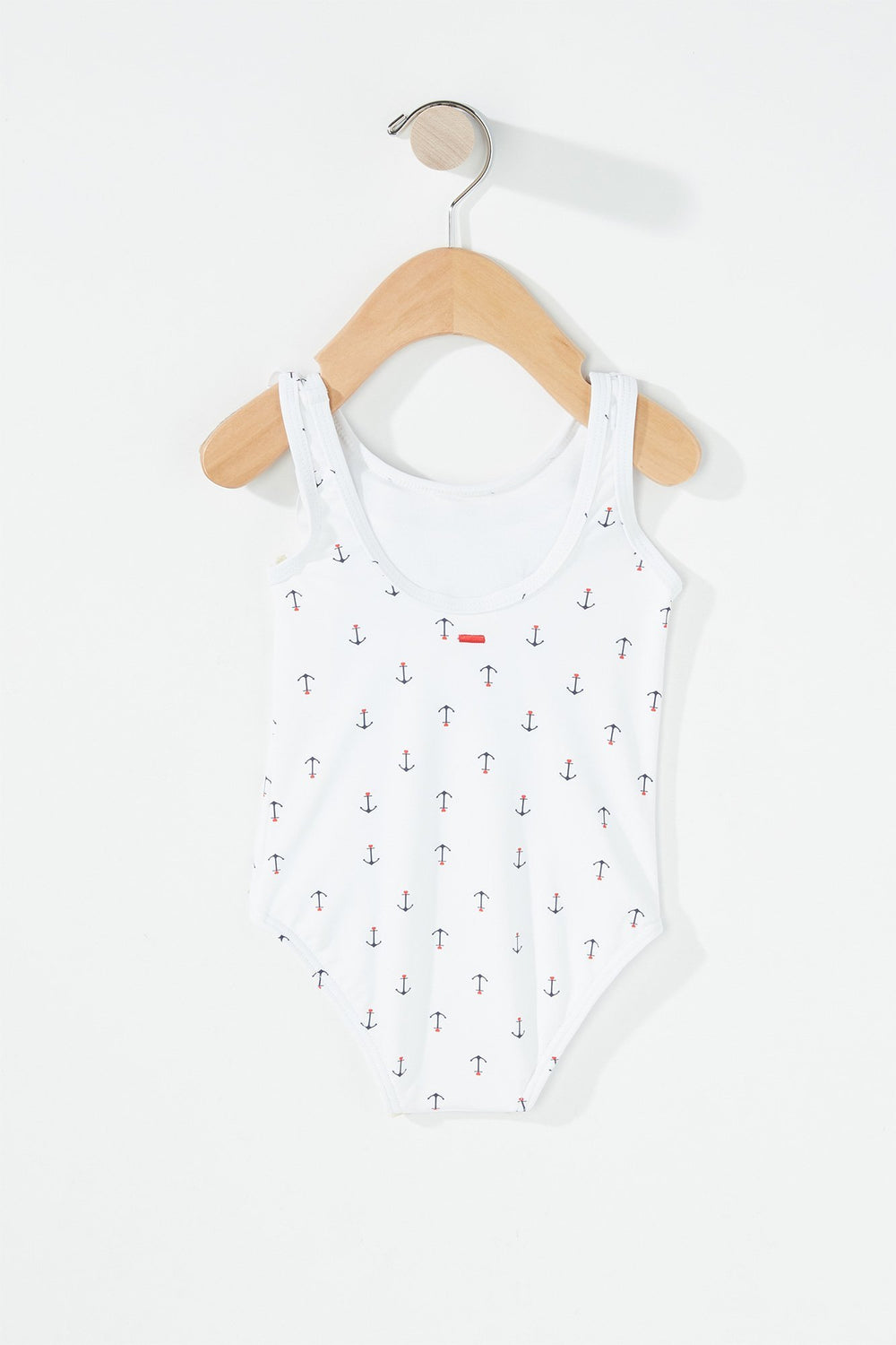 Kids Baby Girl Ruffle Anchor One-Piece Swimsuit White