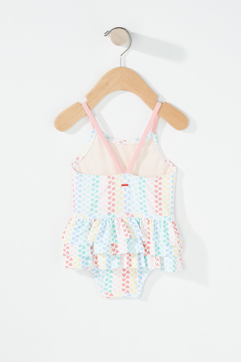 Kids Baby Girl Ruffle Heart Graphic One-Piece Swimsuit White