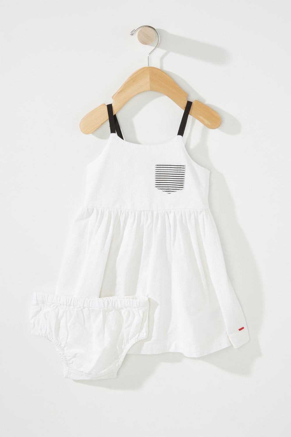 Kids Baby Girl Striped Pocket Dress (2PC) White