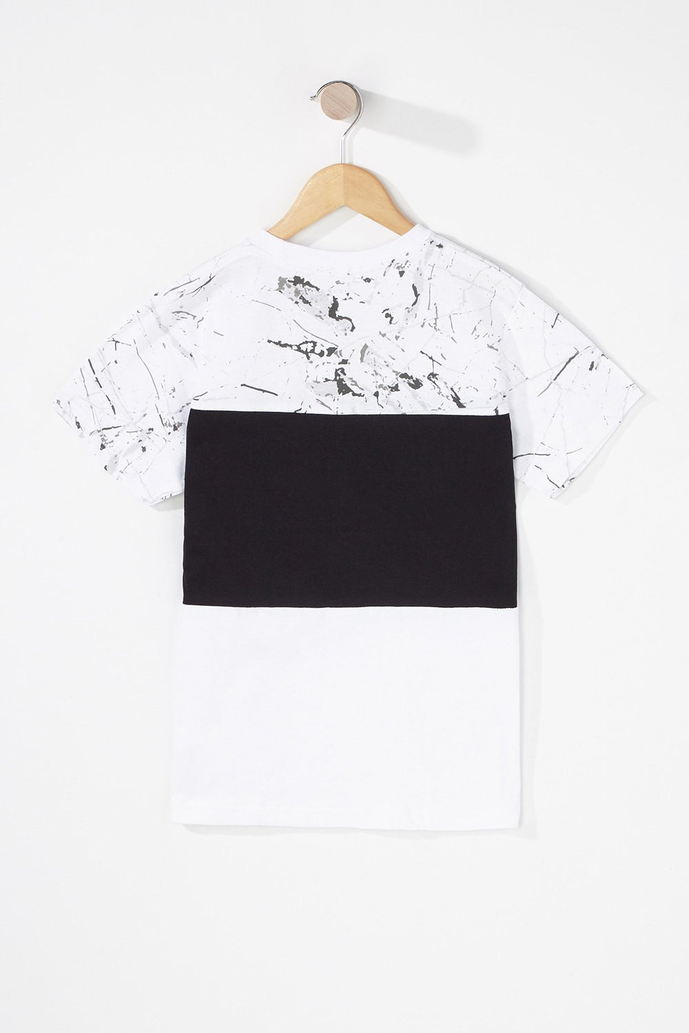 Kids Boys Colour Block Marble Printed T-Shirt White