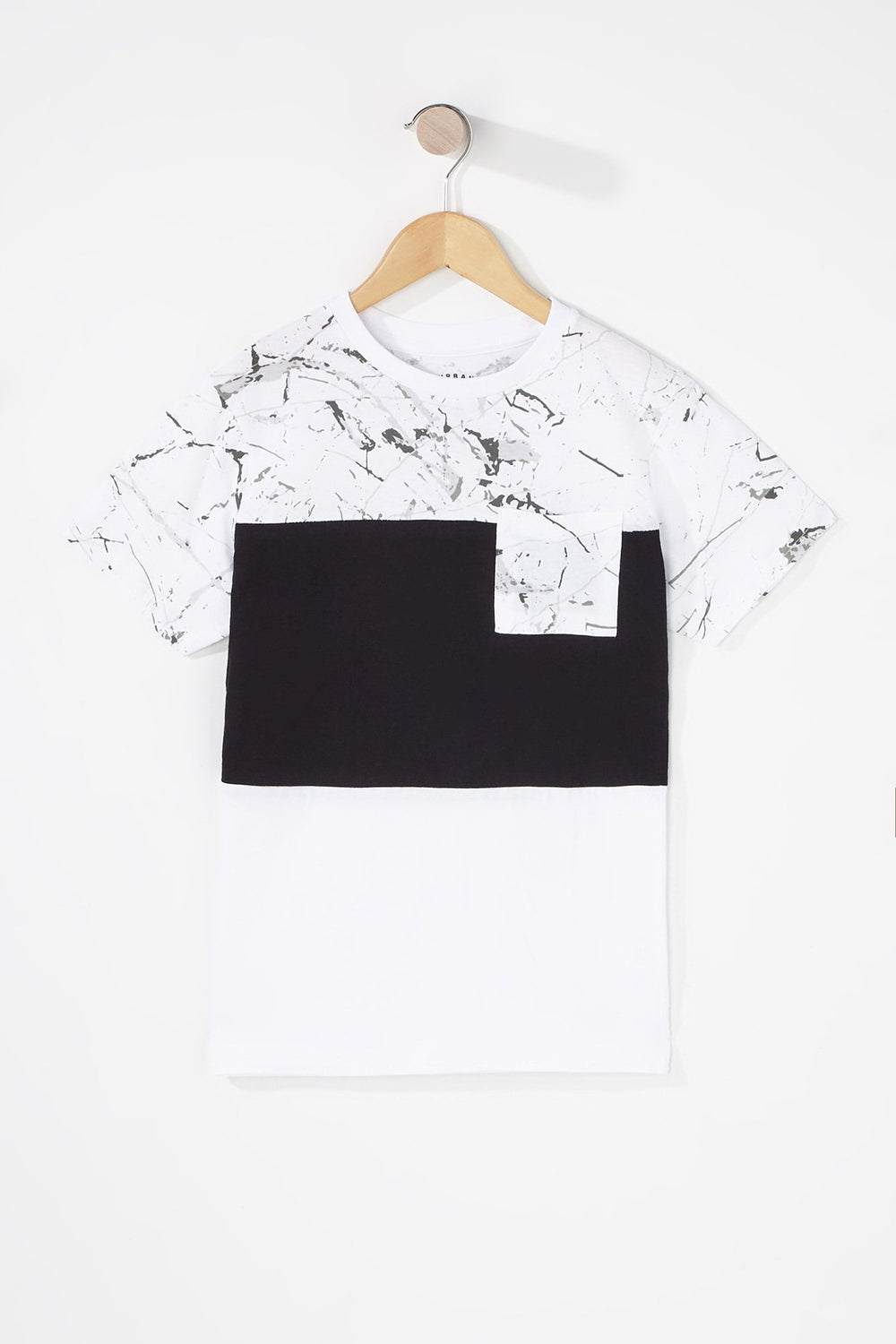Kids Boys Colour Block Marble Printed T-Shirt White