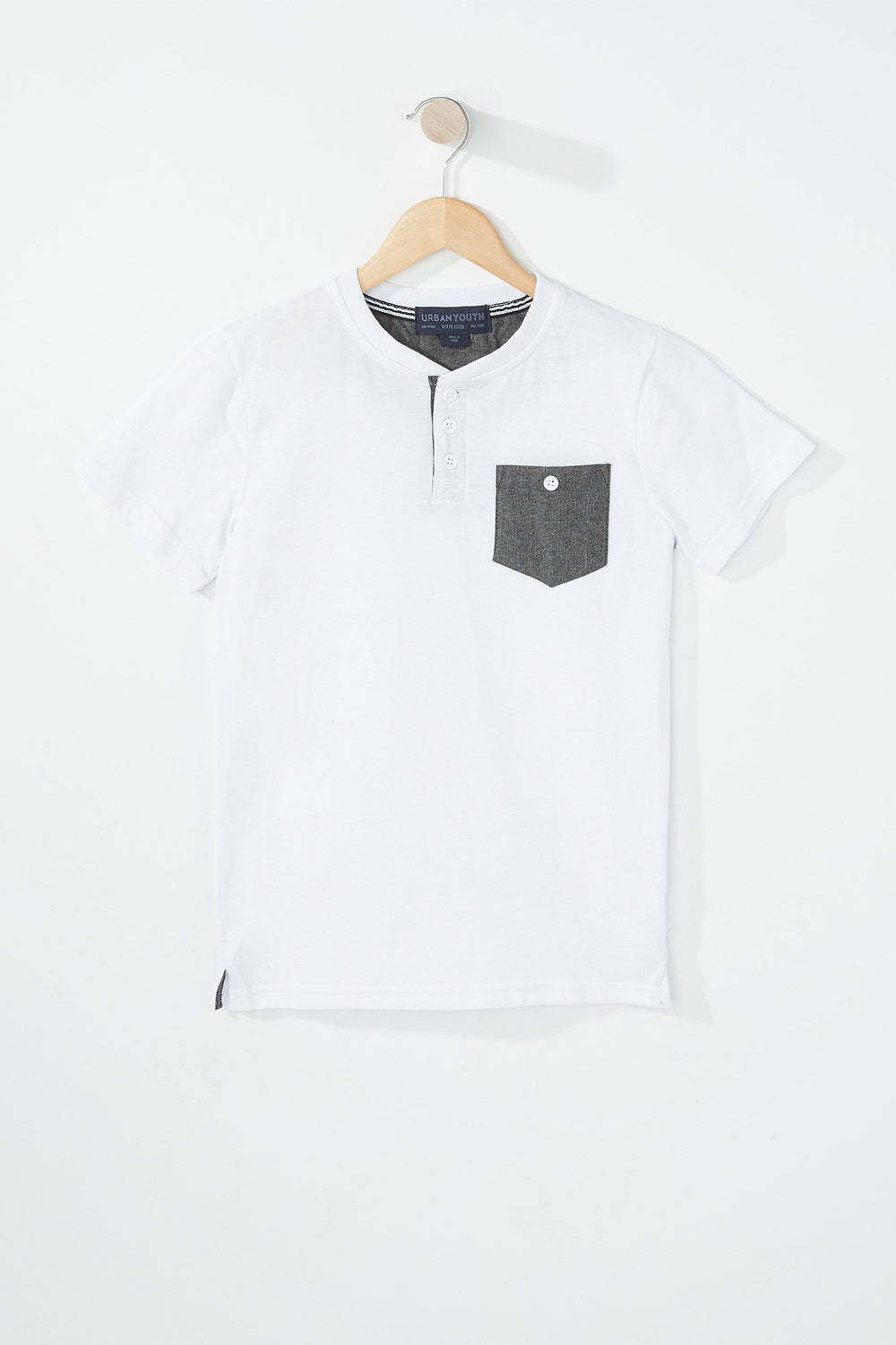 Kids Boys Contrast Pocket Henley T-Shirt White