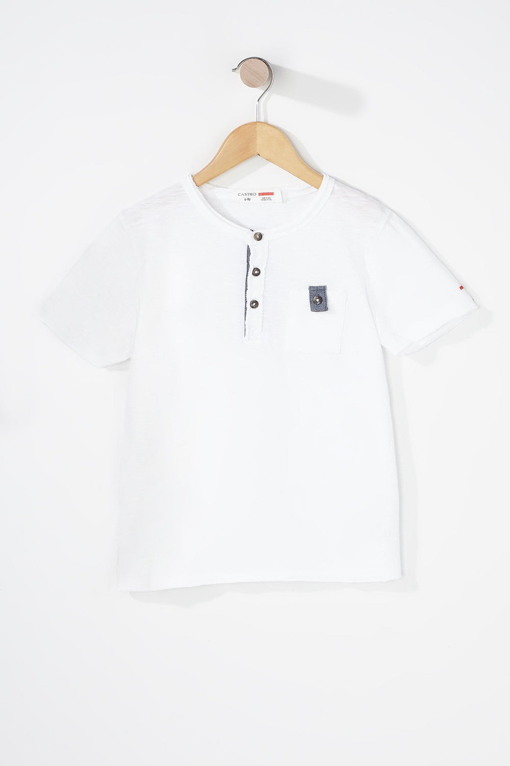 Kids Boys Henley Front Pocket T-Shirt White