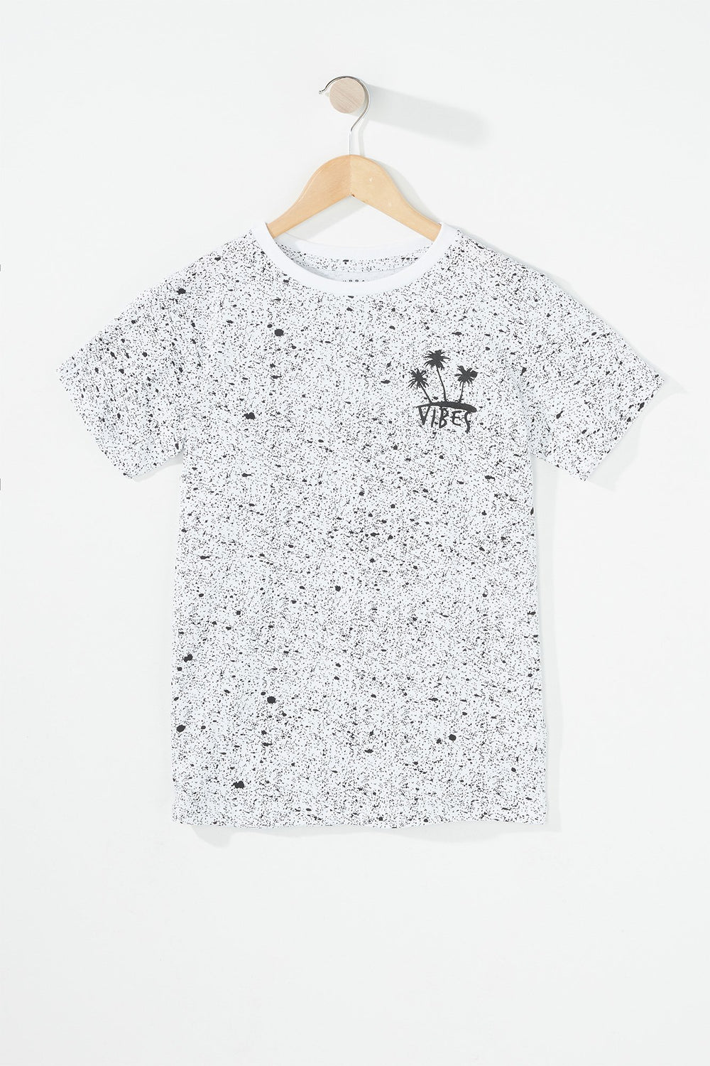 Kids Boys Paint Splatter Palm Tree Vibes Graphic T-Shirt White