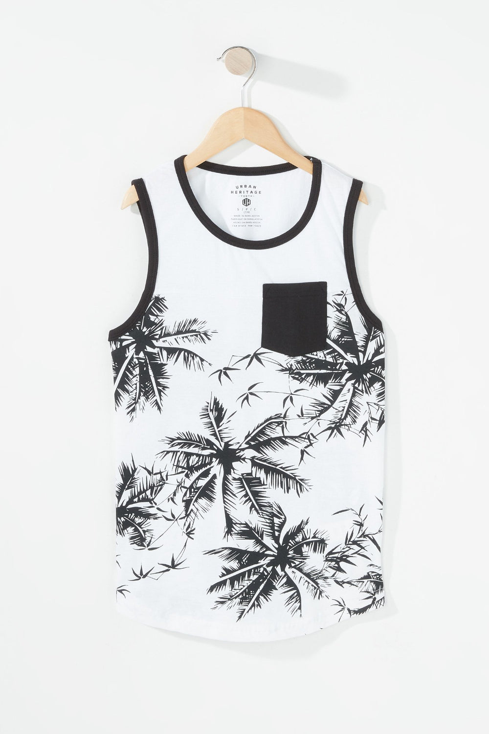Kids Boys Palm Tree Pocket Graphic Tank White