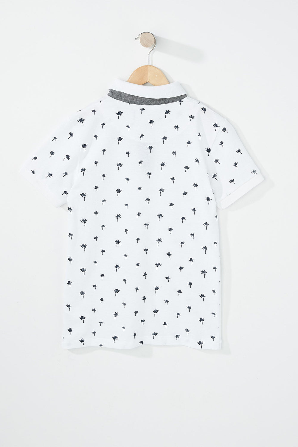 Kids Boys Palm Tree Printed Polo T-Shirt White