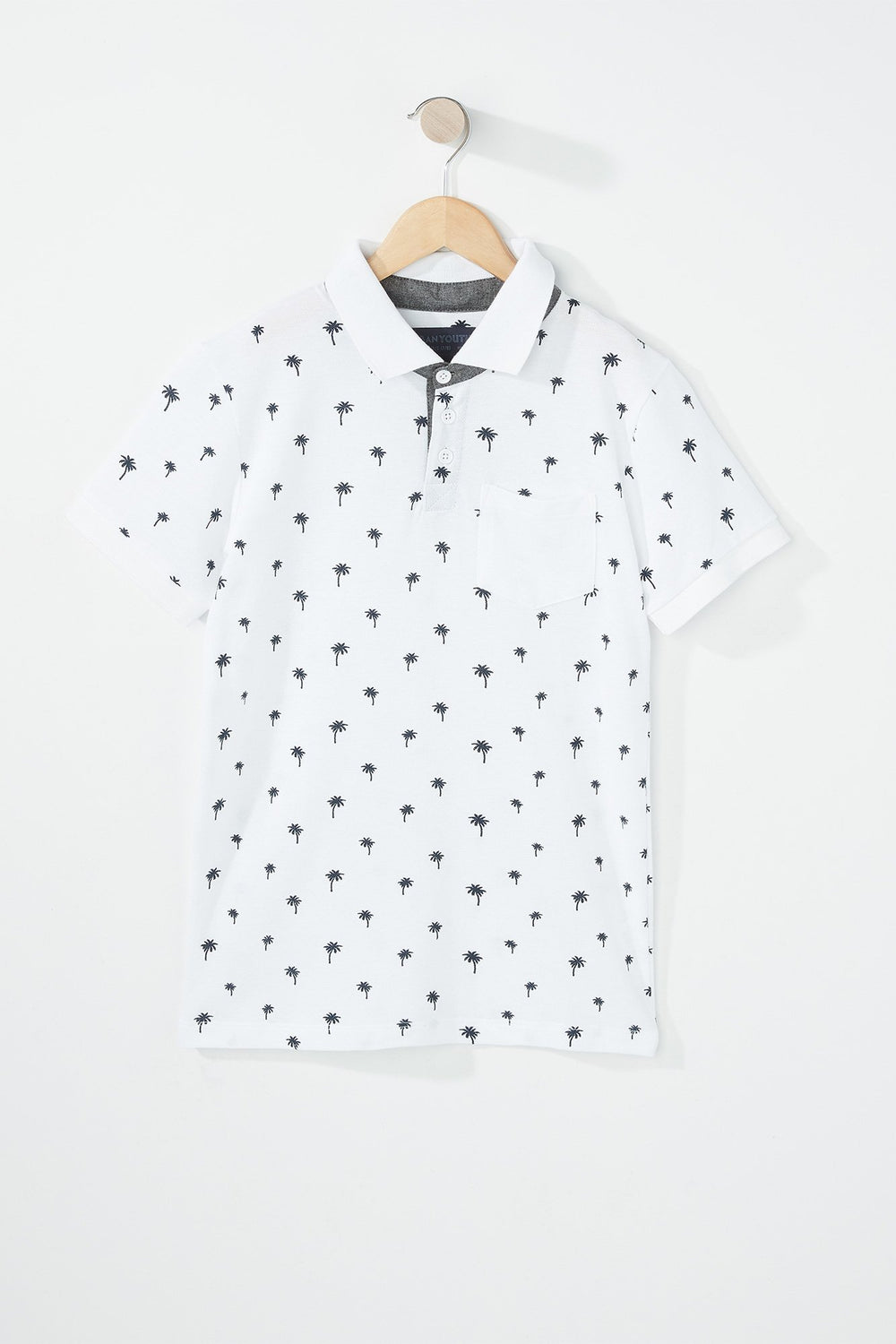 Kids Boys Palm Tree Printed Polo T-Shirt White
