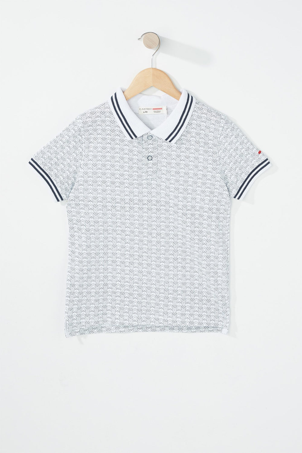 Kids Boys Printed Polo Varsity Striped T-Shirt White