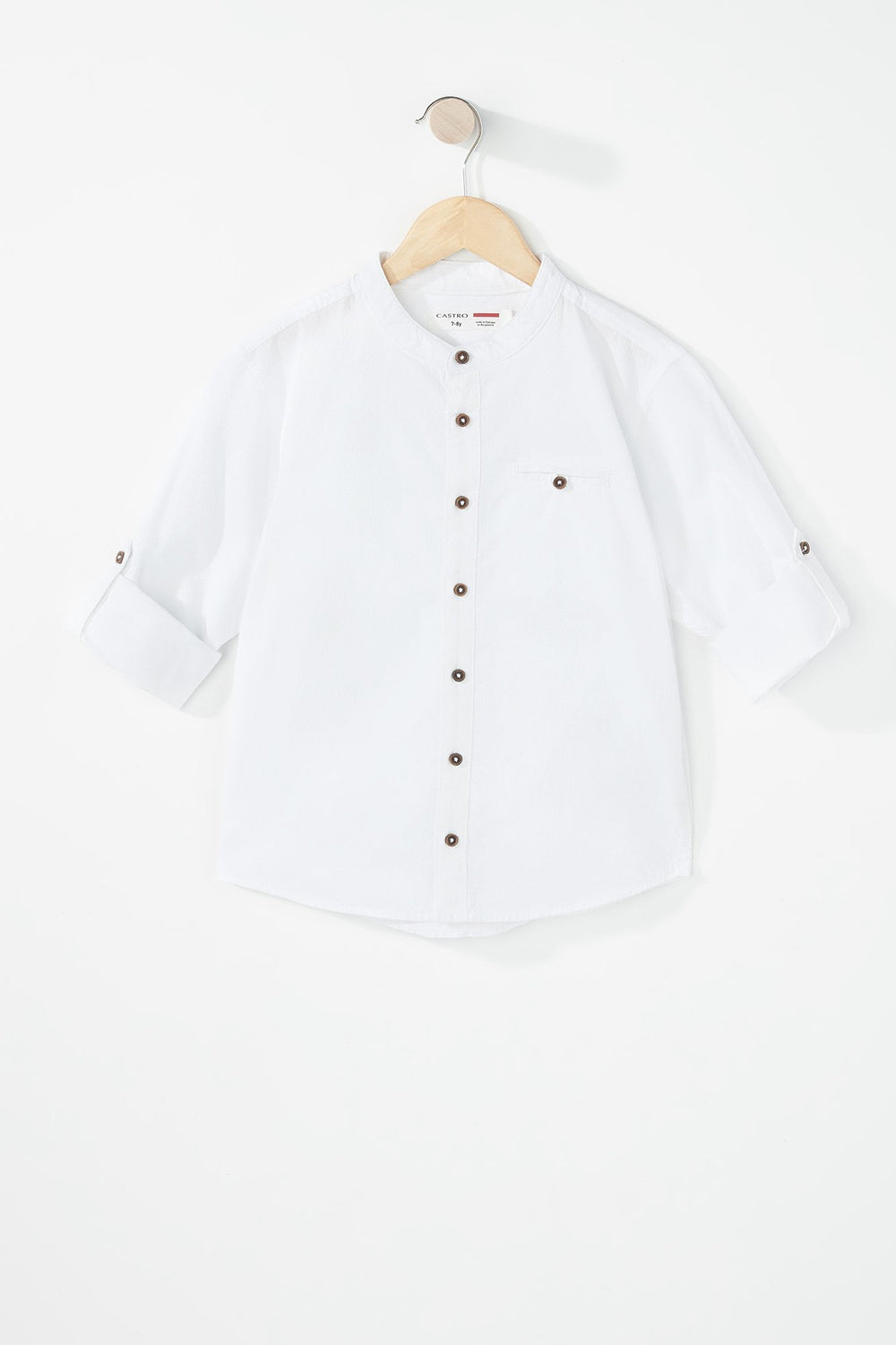 Kids Boys Roll-Tab Button-Up Shirt White