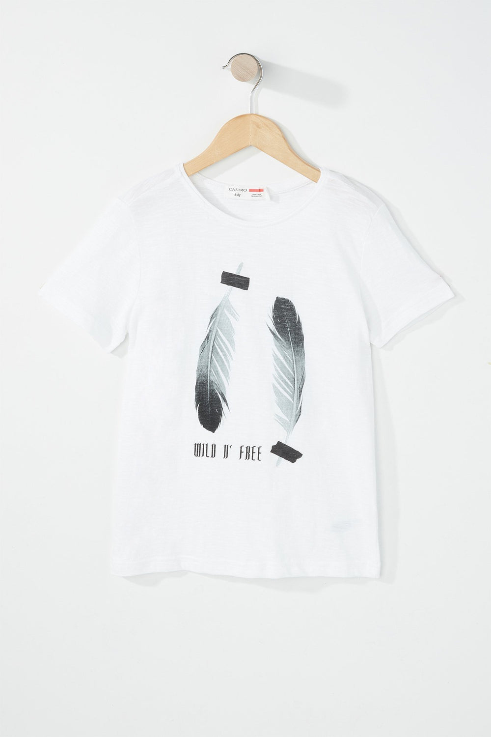 Kids Boys Wild N' Free Feather Graphic T-Shirt White