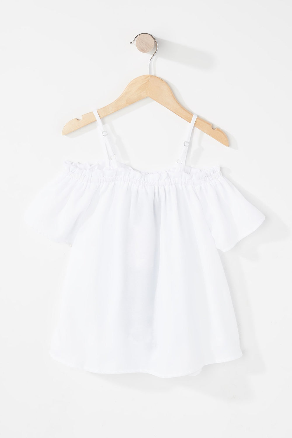 Kids Girl Cold Shoulder Embroidered Ruffle Bell Sleeve Blouse White