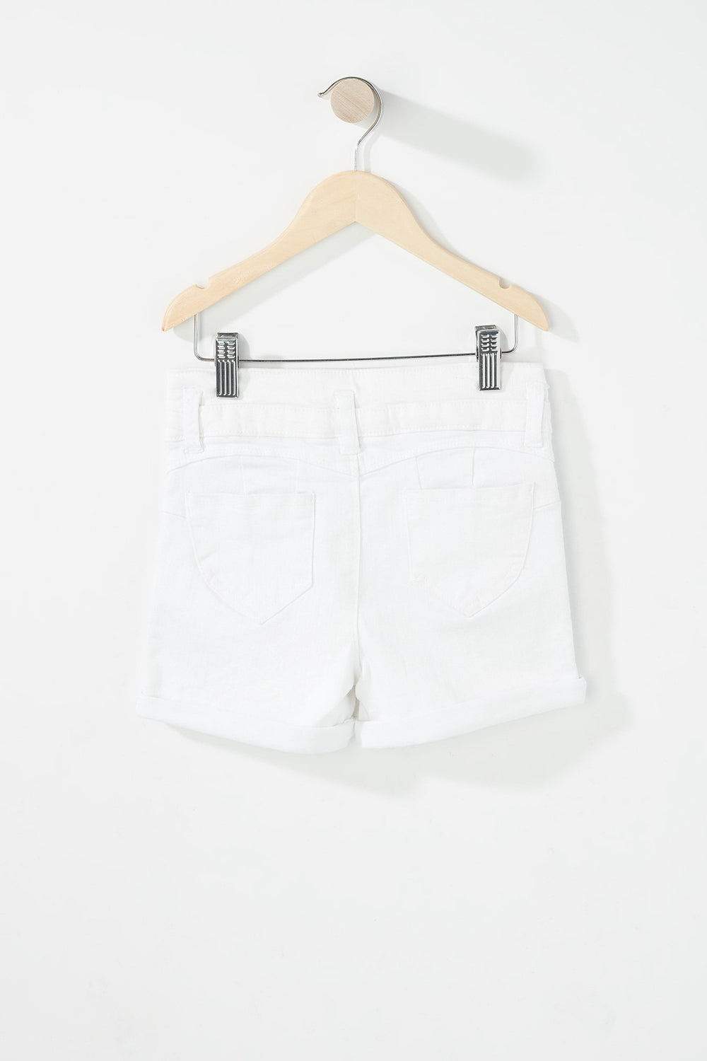 Kids Girls 3-Tier High-Rise Coloured Roll-Up Denim Short White