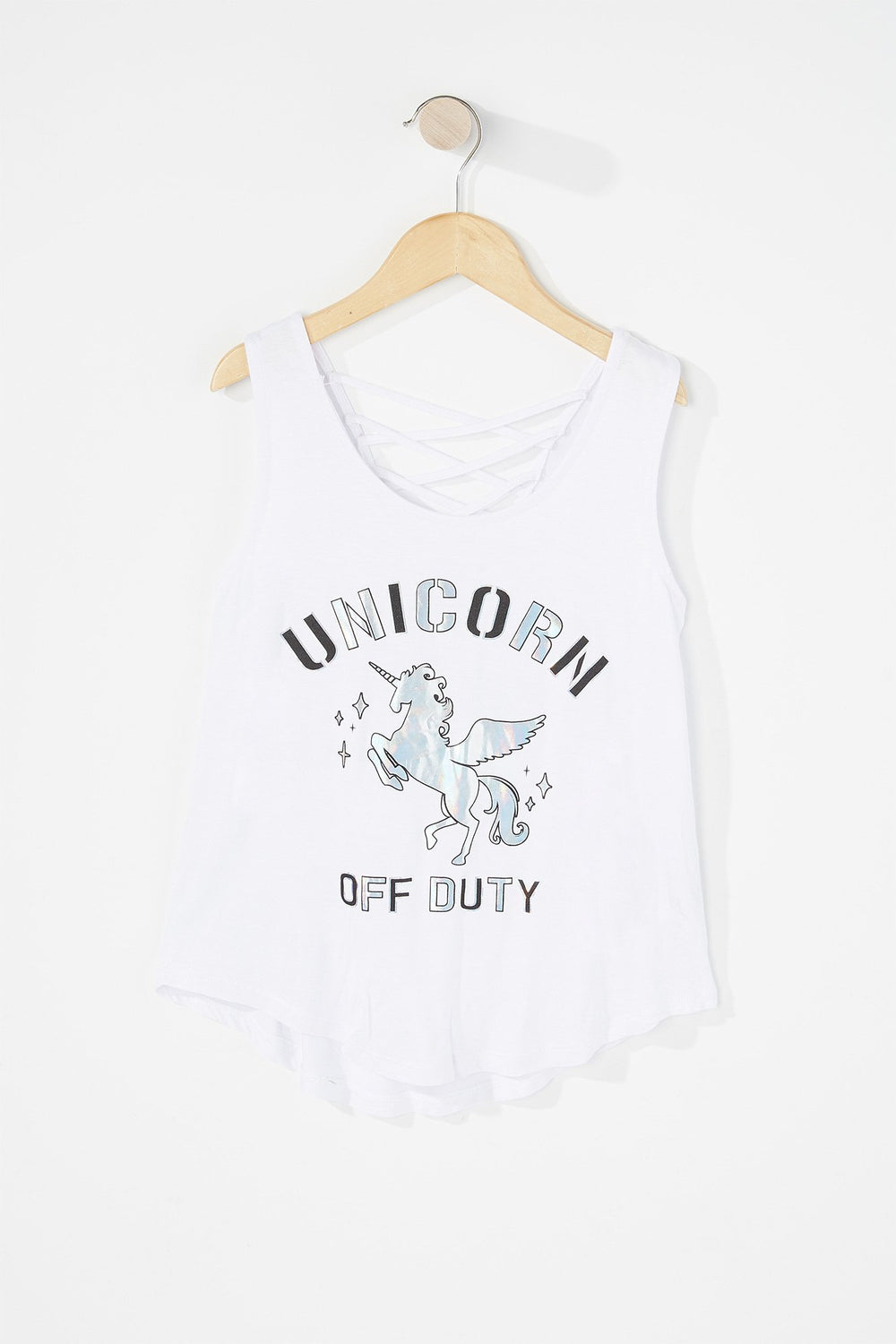 Kids Girls Caged Back Graphic Tank White
