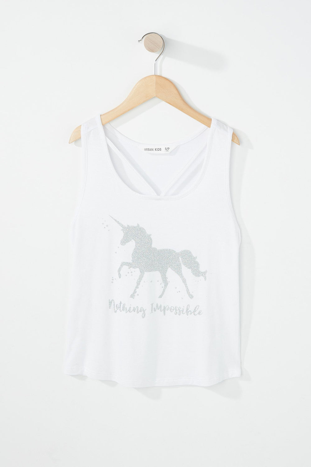 Kids Girls Caged Neck Graphic Tank White