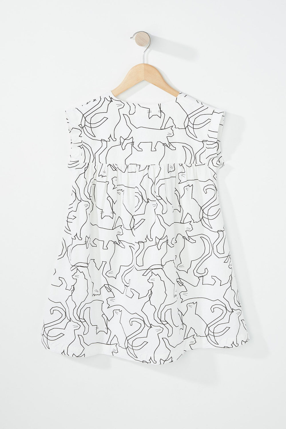 Kids Girls Cat Printed Dress White
