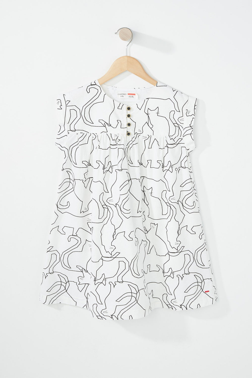 Kids Girls Cat Printed Dress White
