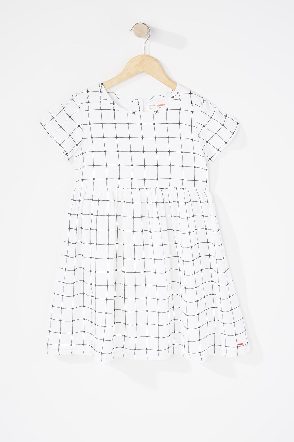 Kids Girls Checkered Pleated Dress White