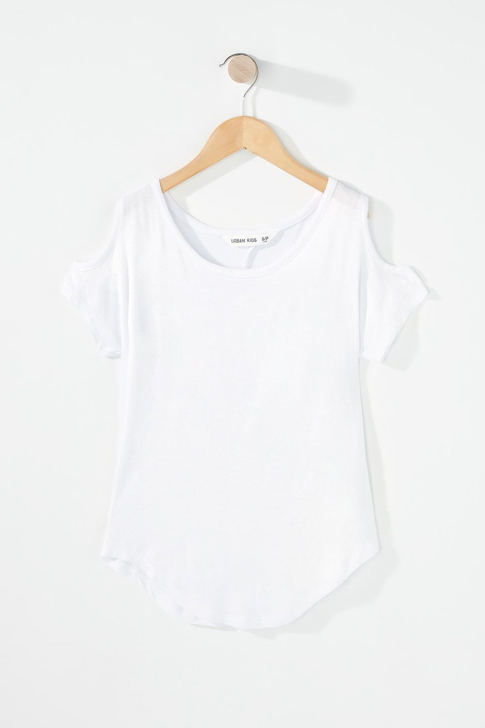 Kids Girls Cold Shoulder Dolphin Hem T-Shirt White