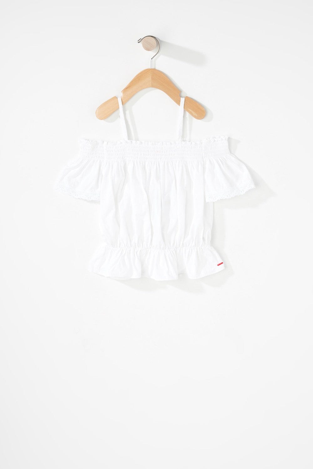 Kids Girls Cold Shoulder Smocked Peplum Blouse White