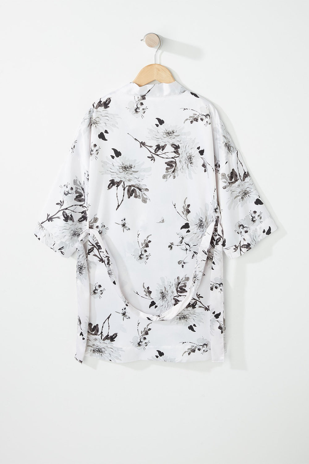 Kids Girls Floral Belted Kimono White