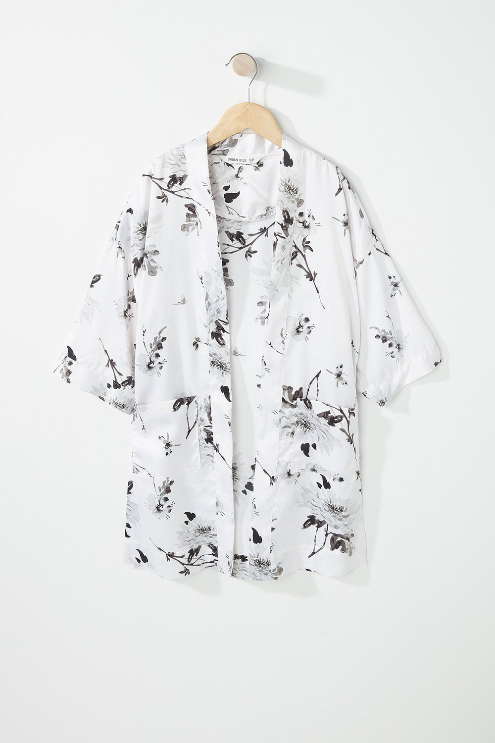 Kids Girls Floral Belted Kimono White