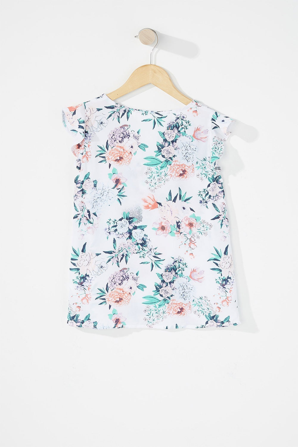 Kids Girls Floral Ruffle Half-Zip Blouse White