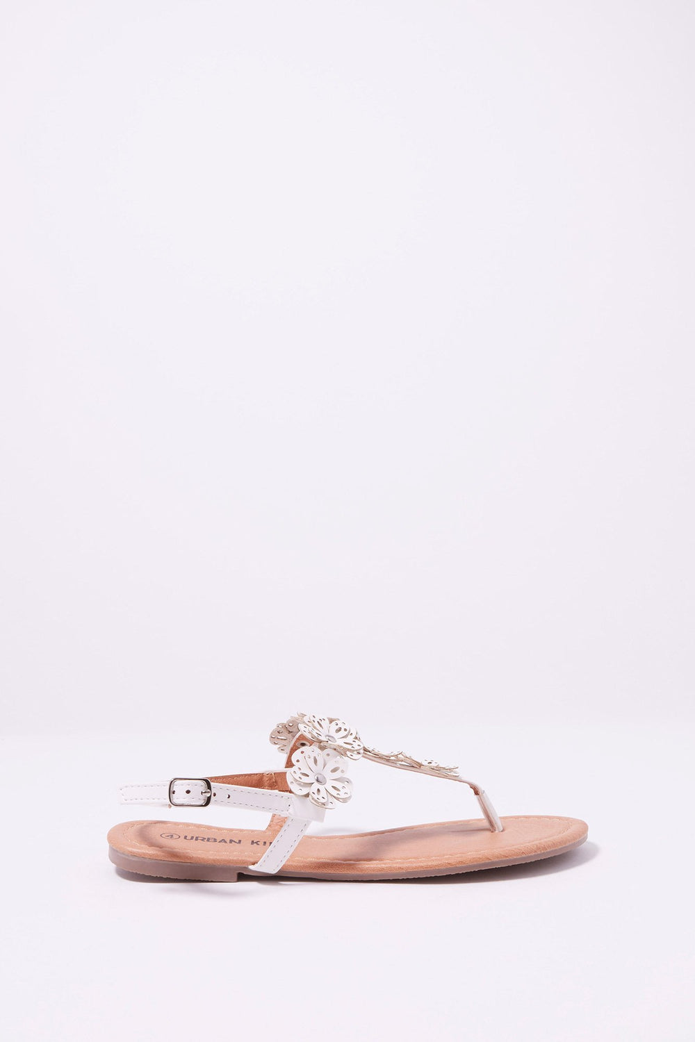 Kids Girls Floral T-Bar Sandal White
