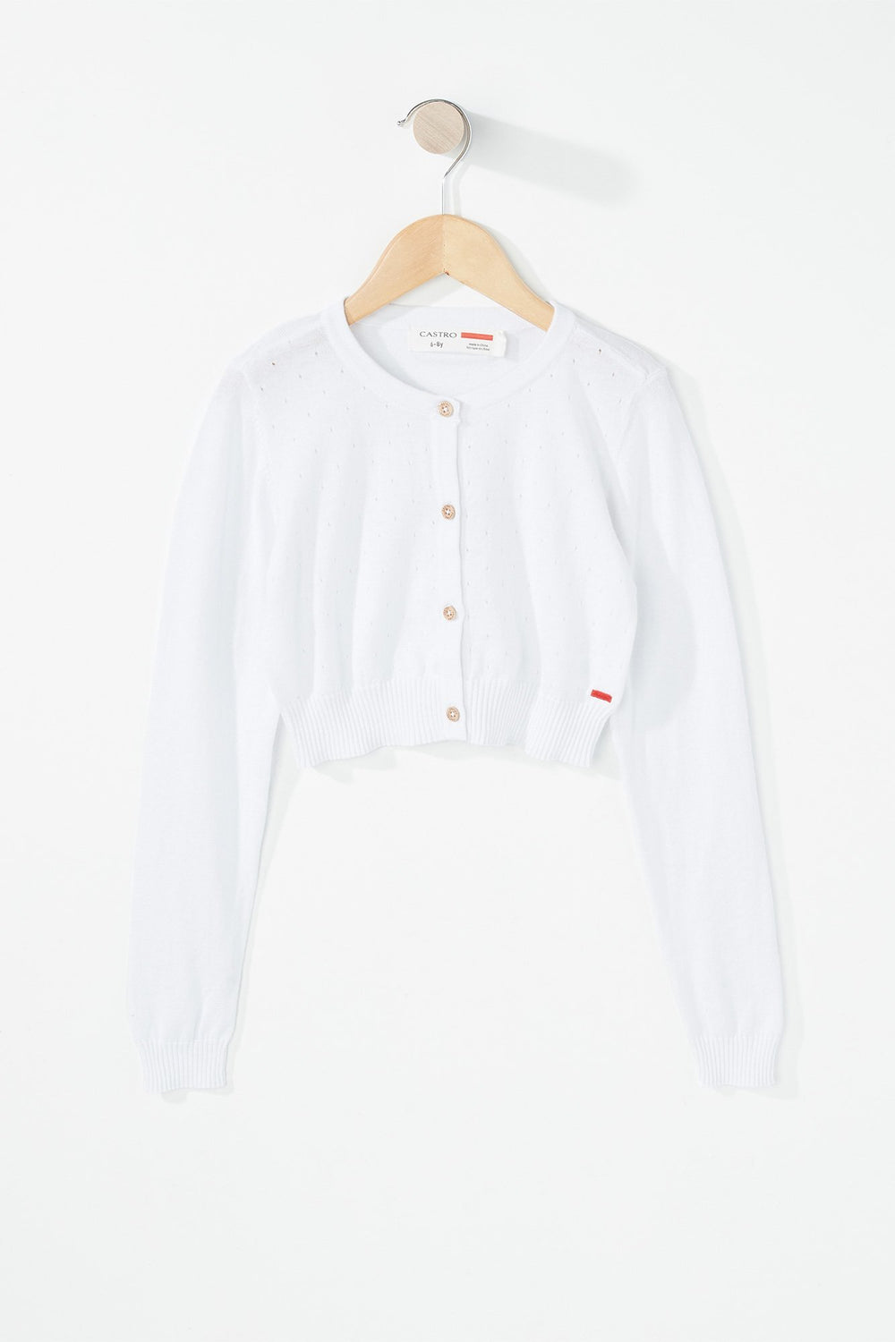 Kids Girls Knit Cropped Button-Up Cardigan White