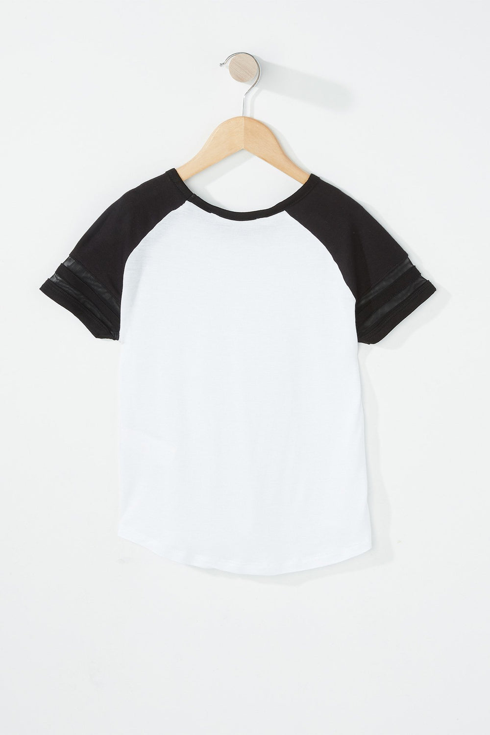 Kids Girls Mesh Varsity Striped Pocket T-Shirt White