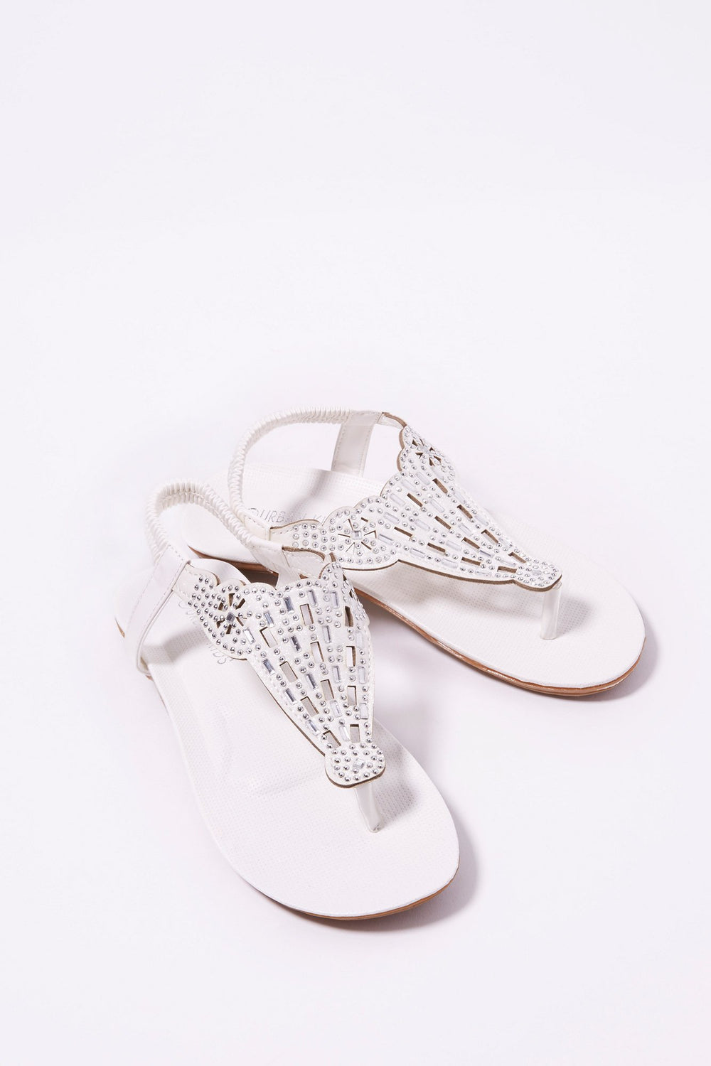 Kids Girls Nubuck Tubular Beaded T-Bar Sandal White