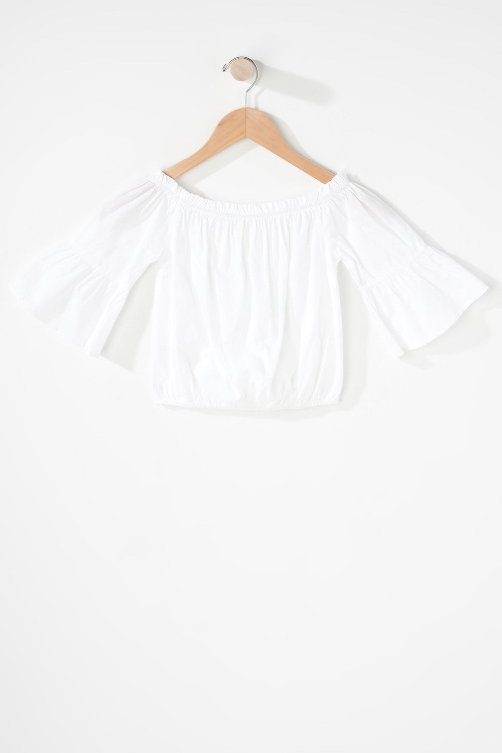 Kids Girls Off The Shoulder Bell Sleeve Blouse White