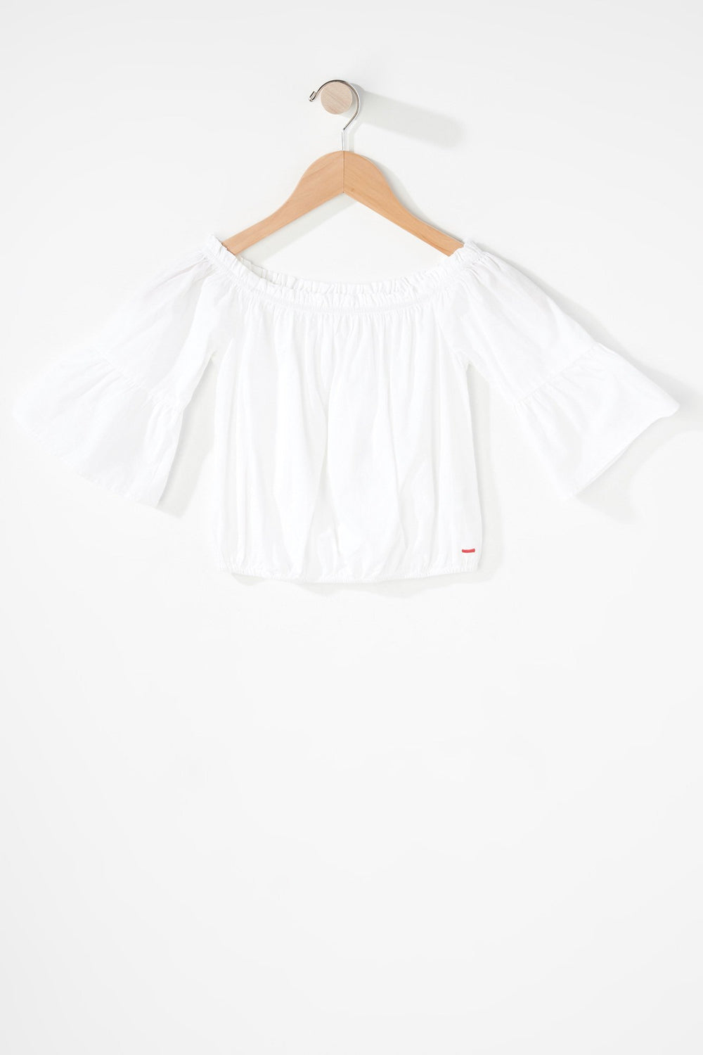 Kids Girls Off The Shoulder Bell Sleeve Blouse White
