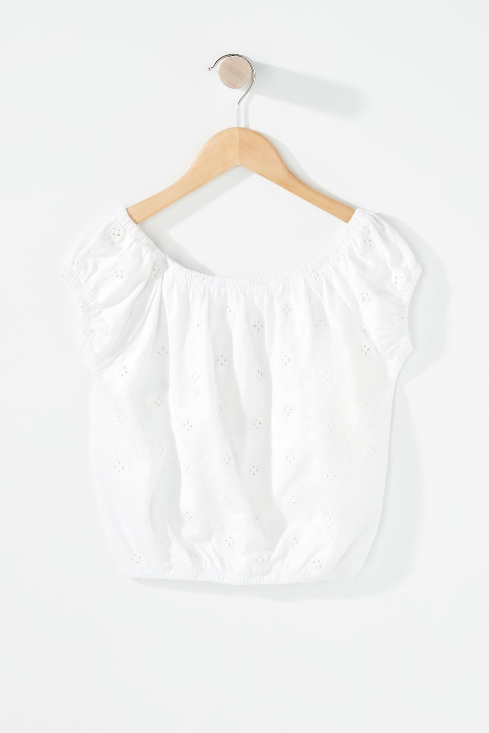 Kids Girls Off The Shoulder Perforated Cropped Blouse White