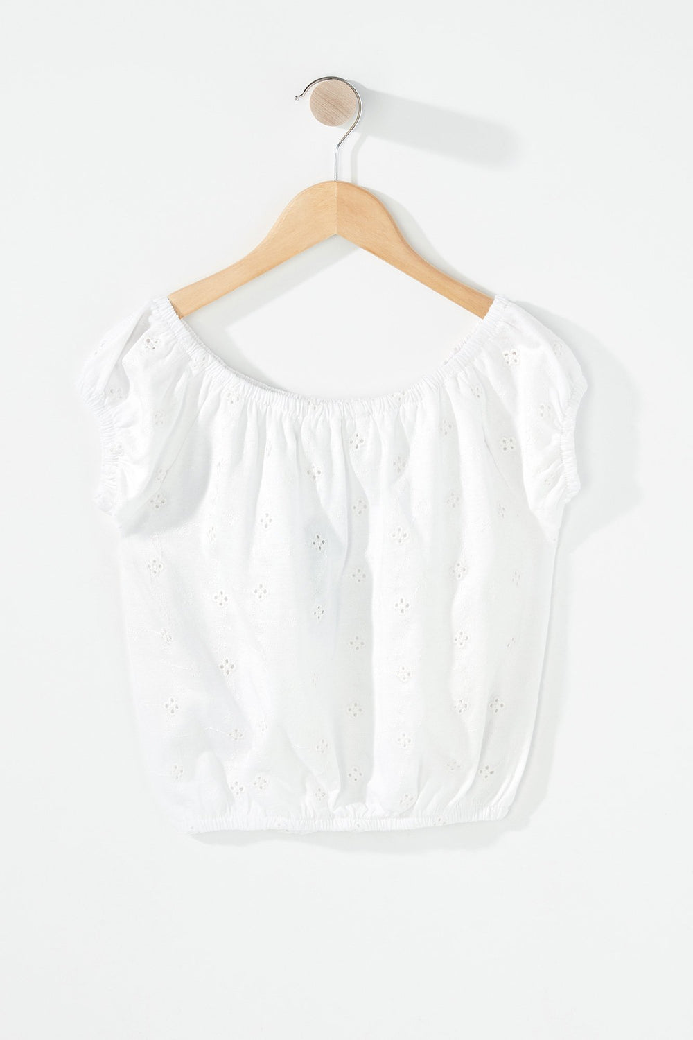Kids Girls Off The Shoulder Perforated Cropped Blouse White