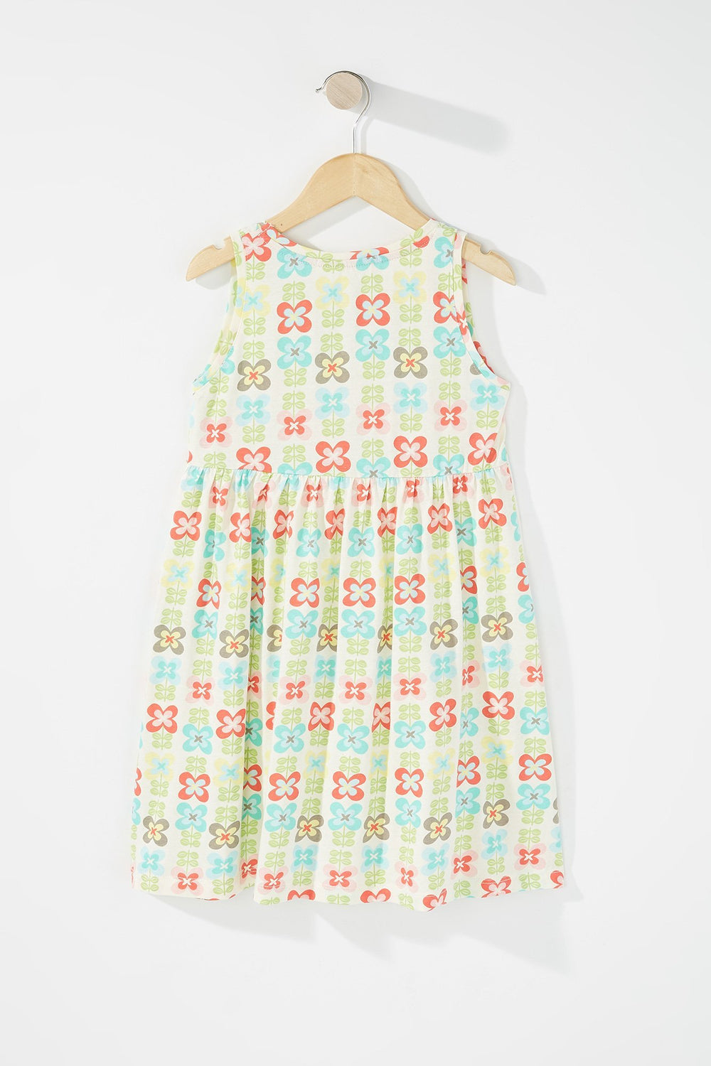 Kids Girls Printed Sleeveless Pleated Dress White