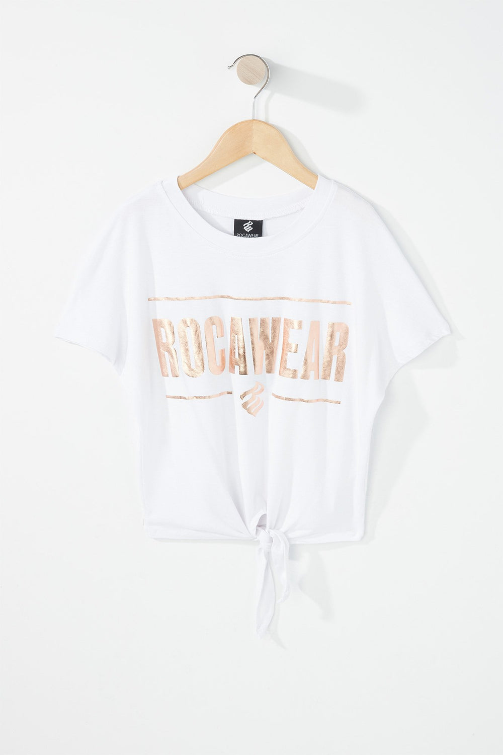 Kids Girls Rocawear Front-Knot Cropped T-Shirt White